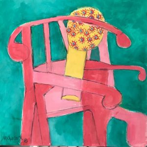 Roger Charoux - Le fauteuil rose 60x60 Acrylic sur toile