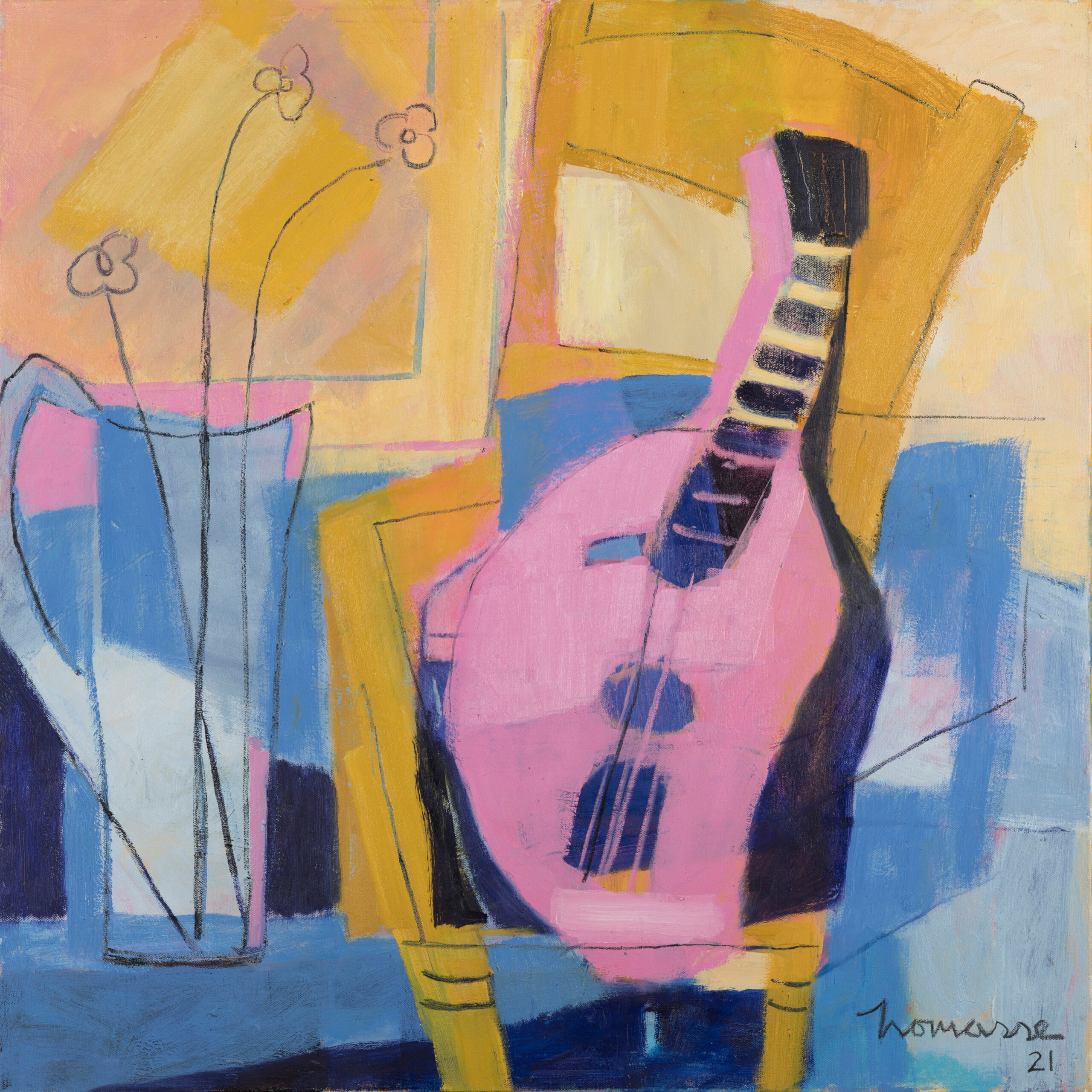 Jocelyn Thomasse - La mandoline rose - 80 x 80